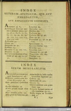 Index Veterum Auctorum, Qui Aut Emendantur, Aut Explicantur Copiosius