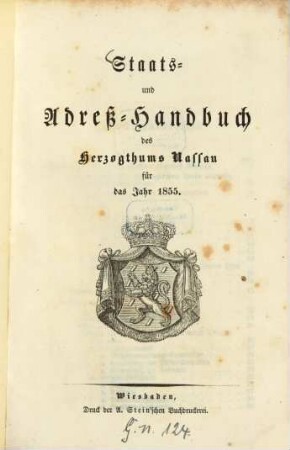 Staats- und Adreß-Handbuch des Herzogthums Nassau. 1855