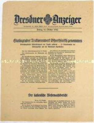 Nachrichtenblatt "Dresdner Anzeiger" mit Meldungen des Oberkommandos der Wehrmacht und des italienischen Oberkommandos u.a. zur Schlacht um Stalingrad