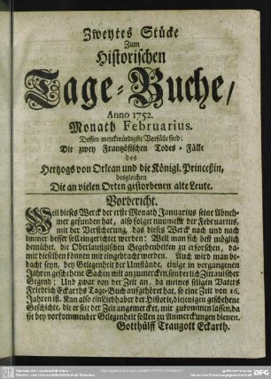 Zweytes Stücke. Monath Februarius