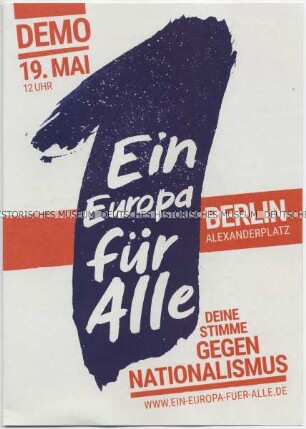 Flyer des Vereins Campact zu einer bundesweiten Demonstration gegen Nationalismus im Vorfeld der Europawahlen