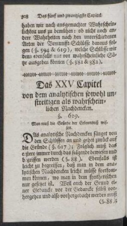 Das XXV Capitel von dem analytischen sowohl unstreitigen als wahrscheinlichen Nachdencken