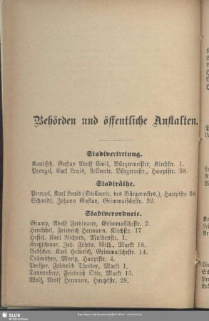 Behördenverzeichnis : Behörden und öffentliche Anstalten