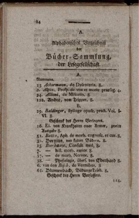 Alphabetisches Verzeichniß der Bücher-sammlung, der Lesegesellschaft