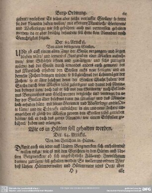 Der 83. Artickel. Von alten verlegenen Stollen.