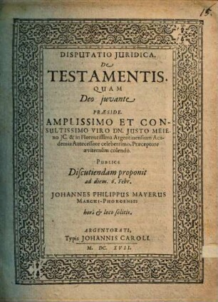 Disp. iur. de testamentis