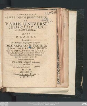 Semicenturia Assertionum Iuridicarum Ex Variis Universi Iuris Capitibus Desumtarum