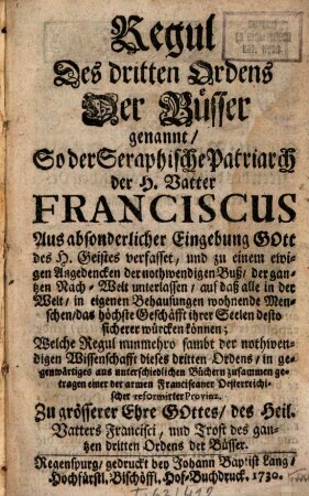 Regul des drittens Ordens der Büsser