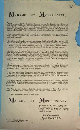 Madame Et Monseigneur, Nous avons supplié Vos Royales par tant de Remontrances, nous vous avons conjurés, ...