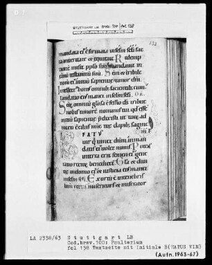 Kalendar - Psalterium - Hymnar (Benediktinerhandschrift) — Initiale B(eatus vir), Folio 138recto