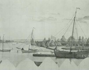 Schiffe auf der Peene bei Wolgast : Runge: Schiffe auf d. Peene b. Wolgast, Zeichn.