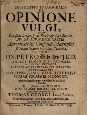 Disp. inaug. de opinione vulgi