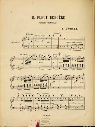 Mes souvenirs populaires : 4 jolies fantaisies : pour piano, 1. Il pleut Bergère