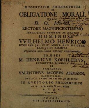 Diss. phil. de obligatione morali