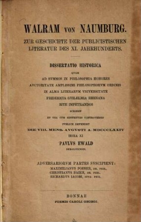 Walram von Naumburg : zur Geschichte der publicistischen Literatur des XI. Jahrhunderts
