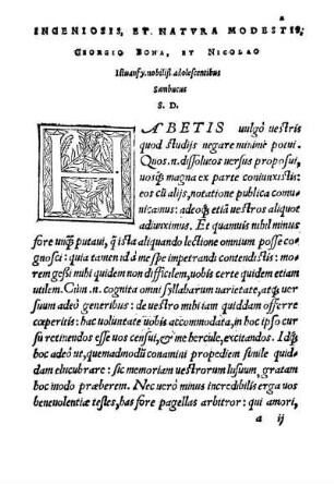 Ingeniosis, Et Natvra Modestis; Georgio Bona, et Nicolao Istuanfy. nobiliß. adolescentibus Sambucus S. D.