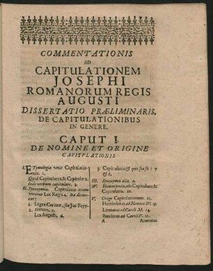 Commentationis Ad Capitulationem Josephi Romanorum Regis Augusti Dissertatio Praeliminaris, De Capitulationibus In Genere