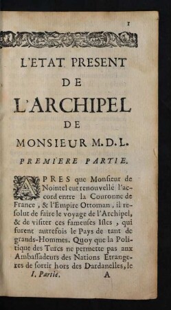 L'Etat Present De L'Archipel De Monsieur M. D. L. Premiere Partie.