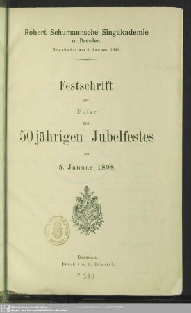 Festschrift zur Feier des 50jährigen Jubelfestes : am 5. Januar 1898