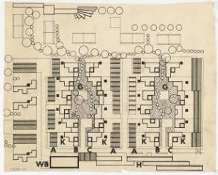 Wohn-Werksiedlung Märkisches Viertel, Berlin-Reinickendorf: Schematischer Lageplan einer Wohnwerk-Bebauung von zwei Blöcken, Seite 7 von HST 038,001