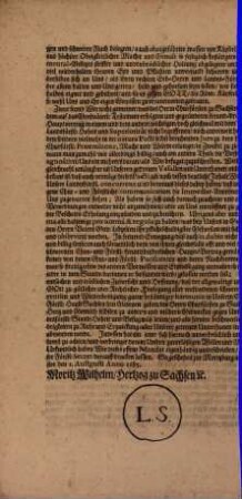 Von Gottes Gnaden Wir Moritz Wilhelm, Herzog zu Sachsen, ... Entbieten allen und jeden Unsern getreuen Vasallen und Unterthanen Unserer Erblande des Neustättischen ...