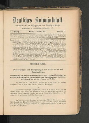1. Oktober 1891. Nummer 19.