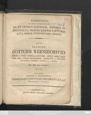 Dissertatio In Qva Disqviritvr: An Ex Legibvs Saxonicis, Frvctvs Indvstriales, Maxima Laboris Parte Peracta, Semper Vsvfrvctvario Cedant?