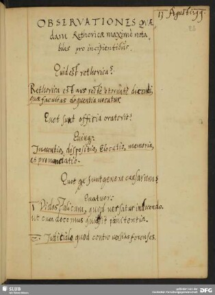 Observationes quaedam Rhetoricae maxime notabiles pro incipientibus.