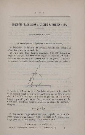 Concours d'admission a l'École Navale en 1894.