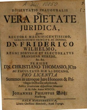 Dissertatio Inauguralis De Vera Pietate Juridica
