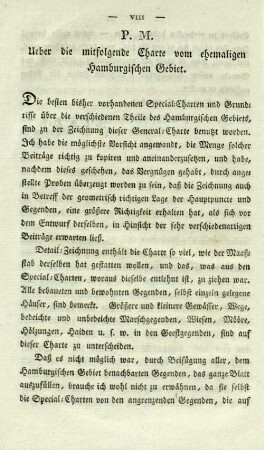 P.M. Ueber die mitfolgende Charte vom ehemaligen Hamburgischen Gebiet.