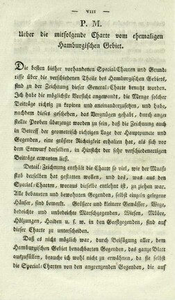 P.M. Ueber die mitfolgende Charte vom ehemaligen Hamburgischen Gebiet.