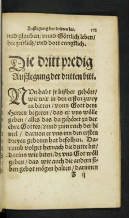 Die dritt Predig. Außlegung der dritten bitt.