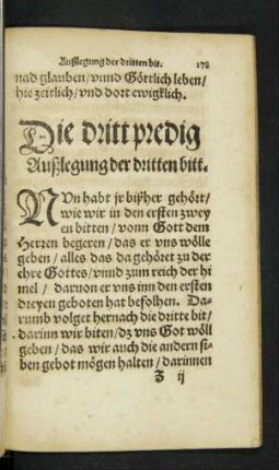 Die dritt Predig. Außlegung der dritten bitt.