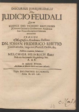 Discursus Iuris Feudalis De Iudicio Feudali