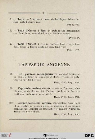 Tapisserie ancienne (Nr. 138-145)