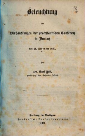 Beleuchtung der Verhandlungen der protestantischen Conferenz in Durlach den 28. November 1859