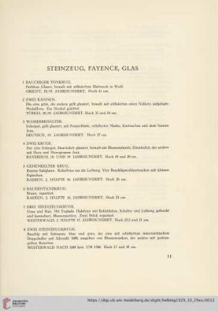 Steinzeug, Fayence, Glas (Nr. 1-27)