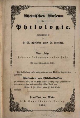Rheinisches Museum für Philologie. 10. 1856