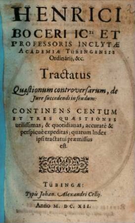 Tractatus quaestionum controversarum de jure succedendi in Feudum