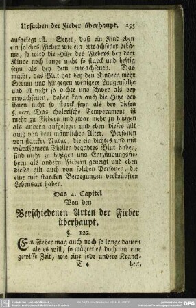 Das 4. Capitel Von den Verschiedenen Arten der Fieber überhaupt