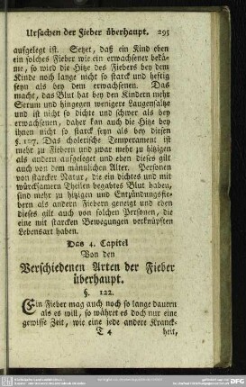Das 4. Capitel Von den Verschiedenen Arten der Fieber überhaupt