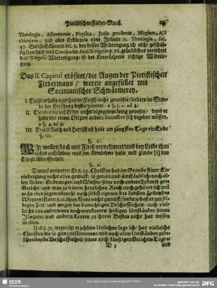 Das II. Capitul eröfnet, die Augen der Pietistischen Fledermaus, weren angefüllet mit Socianischer Schwärmerey
