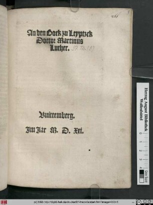 An den Bock zu Leyptzck || Doctor Martinus || Luther.||