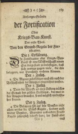 Anfangs-Gründe der Fortification Oder Kriegs-Bau-Kunst