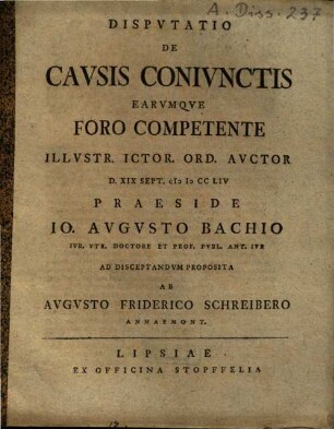 Disputatio de causis coniunctis, earumque foro competente