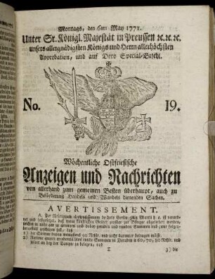 No. 19. Montags, den 6ten May 1771.