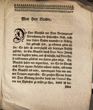 Schreiben Sr. Königl. Majestät in Preußen an des Königs von Pohlen Majestät : de dato Struppen, den 18. Oktob. 1756