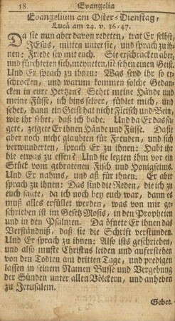 Evangelium am Oster-Dienstag, Lucä am 14. v. 36-47.