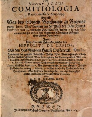 Comitiologia Ratisbonensis : de anno 1654